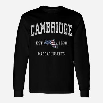 Cambridge Massachusetts Ma Vintage American Flag Design Unisex Long Sleeve | Crazezy