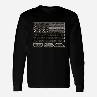 Camo American Flag Usa Printed Long Sleeve T-Shirt - Thegiftio UK