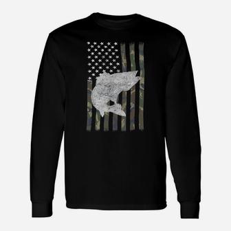 Camouflage Flag Walleye Fishing Angler Long Sleeve T-Shirt - Thegiftio