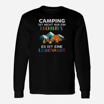 Camping-Lebensart Langarmshirts, Schwarzes mit Zeltdruck & Spruch - Seseable