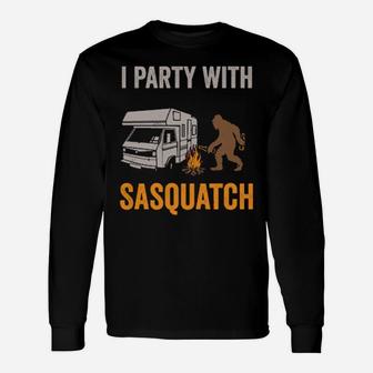 Camping Party With Sasquash Ourdoor Rv Adventure Long Sleeve T-Shirt - Monsterry