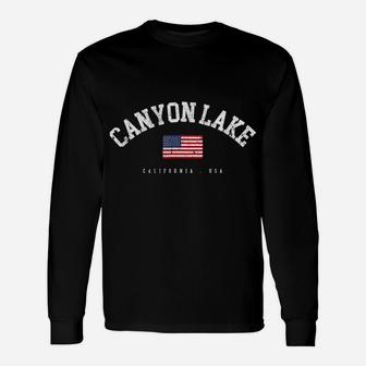Canyon Lake Ca Retro American Flag Usa City Name Unisex Long Sleeve | Crazezy DE