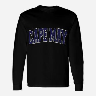 Cape May Varsity Style Navy Blue Text Unisex Long Sleeve | Crazezy CA