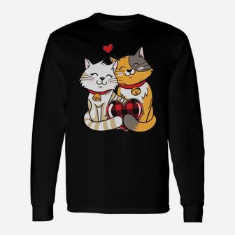 Cat Couple In Love Valentine Happy Valentines Day Long Sleeve T-Shirt - Seseable