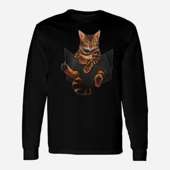 Cat Lovers Gifts Bengal In Pocket Funny Kitten Face Unisex Long Sleeve | Crazezy CA