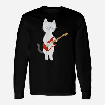 Cat Playing Electric Guitar Unisex Long Sleeve | Crazezy UK