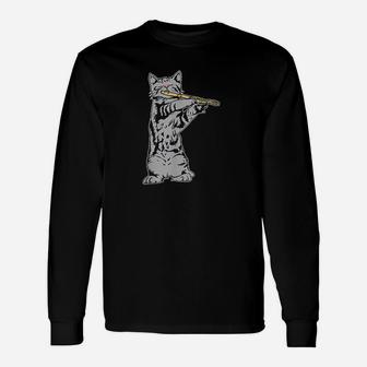 Cat Playing Flute Cool Musician Marching Band Unisex Long Sleeve | Crazezy UK