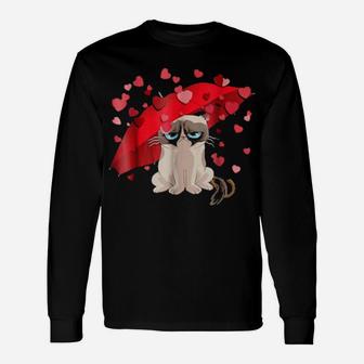 Cat Raining Hearts Valentines Day Long Sleeve T-Shirt - Monsterry UK