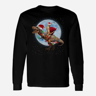 Cat Riding Dinosaur T Rex Moon Funny Christmas Xmas Gift Sweatshirt Unisex Long Sleeve | Crazezy AU