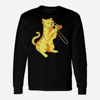 Cat Trombone - Meow Collection Gift For Music Lovers Unisex Long Sleeve | Crazezy