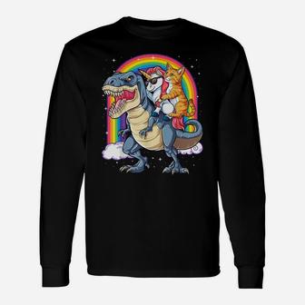 Cat Unicorn Dinosaur T Rex T Shirt Kitten Lover Space Galaxy Unisex Long Sleeve | Crazezy CA