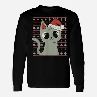 Cat Wearing A Santa Hat Long Sleeve T-Shirt - Monsterry DE
