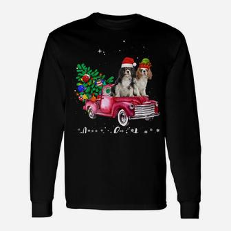 Cavalier King Charles Spaniel Christmas Ride Red Truck Sweatshirt Unisex Long Sleeve | Crazezy