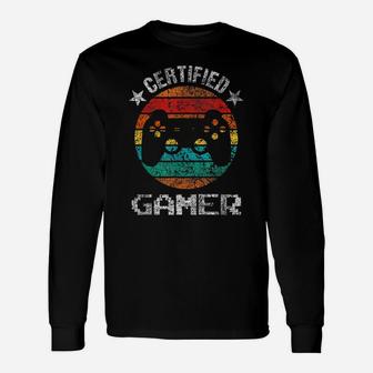 Certified Gamer Retro Funny Video Games Gaming Vintage Gift Unisex Long Sleeve | Crazezy