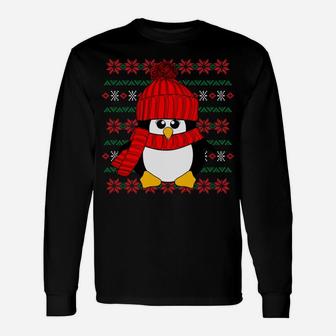 Cheeky Red Penguin Poinsettia Ugly Christmas Sweater Design Sweatshirt Unisex Long Sleeve | Crazezy