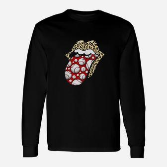 Cheetah Print Lips With Red White Baseball Tongue Unisex Long Sleeve | Crazezy CA