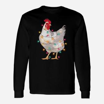 Chicken Christmas Lights With Santa Hat Funny Pajamas Sweatshirt Unisex Long Sleeve | Crazezy