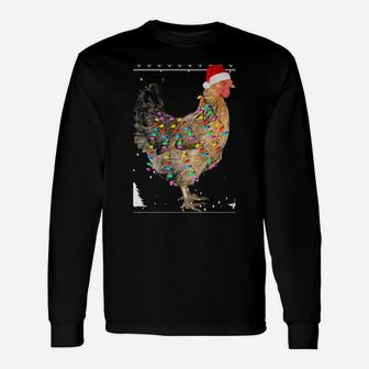Chicken Lights With Santa Hat Christmas Pajamas Ugly Unisex Long Sleeve | Crazezy AU
