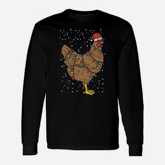 Chicken Santa Hat Christmas Lights Funny Xmas Animal Gift Sweatshirt Unisex Long Sleeve | Crazezy AU