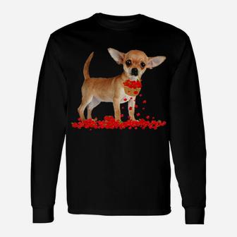 Chihuahua Valentine's Day Dog Dad Dog Mom Flowers Long Sleeve T-Shirt - Monsterry UK