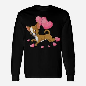 Chihuahua Valentines Day Holding Balloon Heart My Valentine Long Sleeve T-Shirt - Monsterry AU