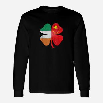 Chinese Irish Shamrock China Ireland St Patricks Day Long Sleeve T-Shirt - Monsterry
