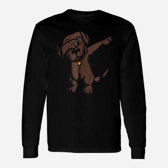 Chocolate Lab Dabbing Funny Dog Dab Unisex Long Sleeve | Crazezy CA