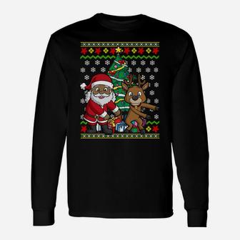 Christmas Flossing African American Santa Claus Reindeer Sweatshirt Unisex Long Sleeve | Crazezy