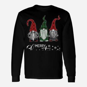 Christmas Gnomes In Plaid Hats Funny Gift Merry Xmas Graphic Unisex Long Sleeve | Crazezy CA