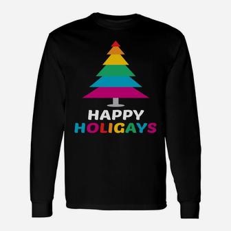 Christmas Happy Holigays Lgbtq Rainbow Gay Design Unisex Long Sleeve | Crazezy