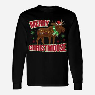 Christmas Merry Christmoose Moose Antlers Design Sweatshirt Unisex Long Sleeve | Crazezy CA