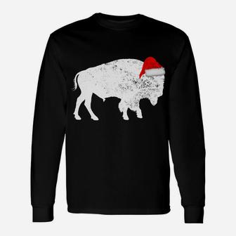 Christmas Pajama Shirt - Bison Buffalo Santa Hat Unisex Long Sleeve | Crazezy