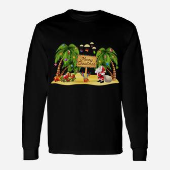 Christmas Palm Tree Tropical Xmas Coconut Lights Pajamas Sweatshirt Unisex Long Sleeve | Crazezy