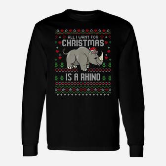Christmas Rhino Ugly Xmas Sweater Christmas Rhinoceros Lover Unisex Long Sleeve | Crazezy