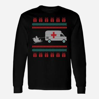 Christmas Ugly Sweater Ambulance Emergency Design Sweatshirt Unisex Long Sleeve | Crazezy CA