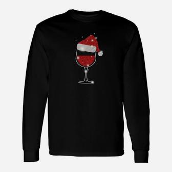 Christmas Wine Sweatshirt Glass Of Red Wine Santa Hat Unisex Long Sleeve | Crazezy
