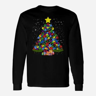 Colorful Autism Awareness Christmas Tree Design Gifts Unisex Long Sleeve | Crazezy