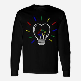 Colorful Light Bulb Puzzle Piece Autism Awareness Autism Long Sleeve T-Shirt - Monsterry UK