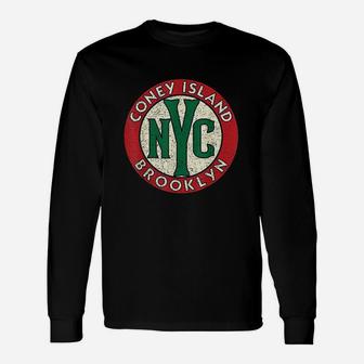 Coney Island Brooklyn Nyc Vintage Road Sign Distressed Print Unisex Long Sleeve | Crazezy CA