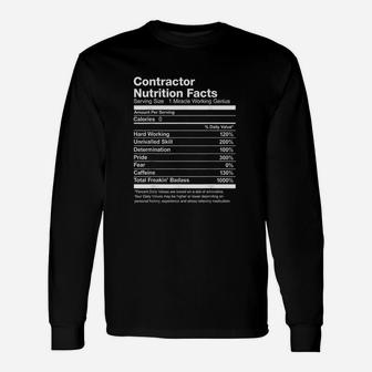 Contractor Nutrition Facts Funny Unisex Long Sleeve | Crazezy