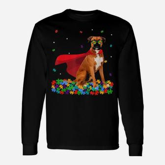 Cool Boxer Autism Awareness Graphic Dog Lover Long Sleeve T-Shirt - Monsterry