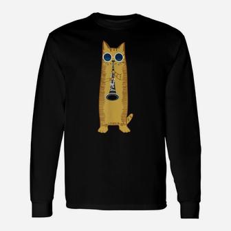Cool Cat Playing The Clarinet Design Hippy Hipster Kitty Unisex Long Sleeve | Crazezy