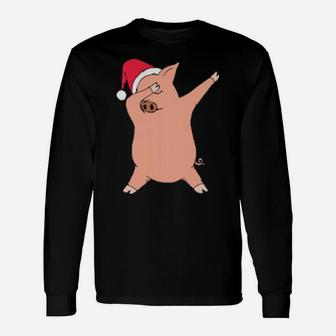 Cool And Dancing Xmas Pig Long Sleeve T-Shirt - Monsterry