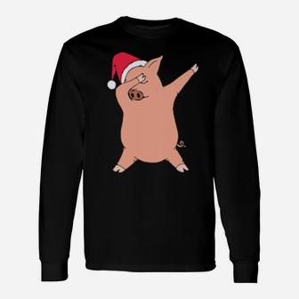 Cool And Dancing Xmas Pig Long Sleeve T-Shirt - Monsterry