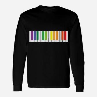 Cool Rainbow Piano Lgbt Pride Musician Long Sleeve T-Shirt - Monsterry