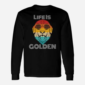 Cool Retro Style Golden Retriever Dog Shirt - Life Is Golden Unisex Long Sleeve | Crazezy