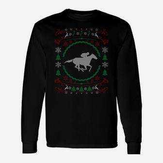 Cool Ugly Christmas Style Race Horse Funny Xmas Sweatshirt Unisex Long Sleeve | Crazezy