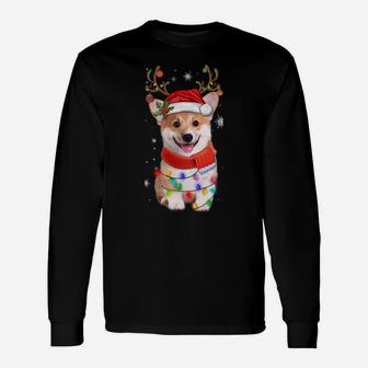 Corgi Dog Christmas Reindeer Santa Hat Xmas Light Pajama Tee Sweatshirt Unisex Long Sleeve | Crazezy UK