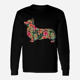 Corgi Flower Funny Dog Silhouette Floral Gifts Women Men Unisex Long Sleeve | Crazezy