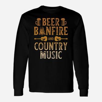 Country Music With Bonfire Beer For Guitar Player Long Sleeve T-Shirt - Monsterry AU